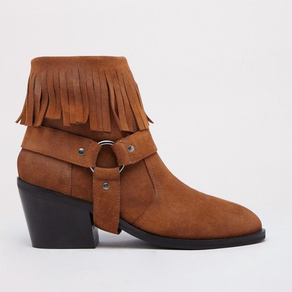 Nasty Gal Shoes - NEW Nasty Gal - Tarnished Suede Fringe Harness Ankle Cowboy boots Size 8
